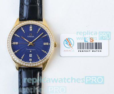  Copy Omega Constellation 8215 Watch Yellow Gold Blue Dial